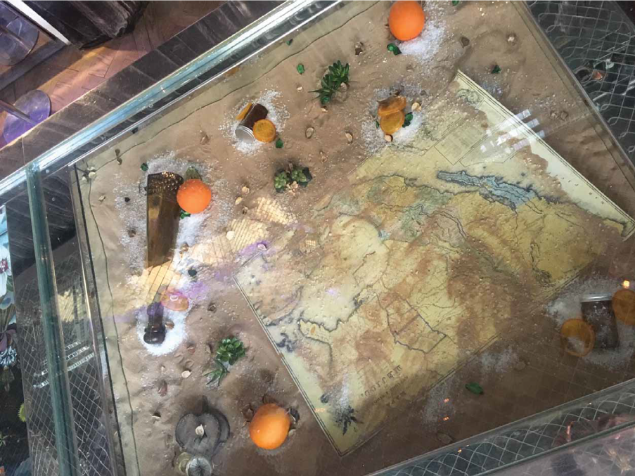 dusty-mexican-map-table-creative-art-orange-and-sand old map design for a pub table